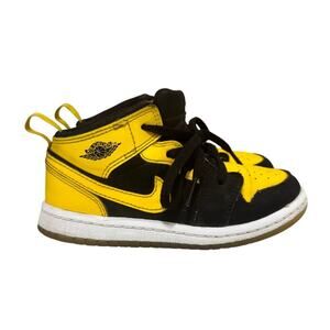 Nike Air Jordan 1 Mid Black Yellow Kids Sneakers Size 9C Retro Basketball Shoes
